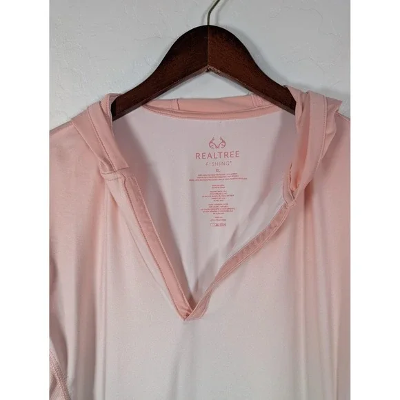 Realtree Fishing Shirt Womens XL Pink Ombre Hooded Long Sleeve V Neck Top - Picture 3 of 12